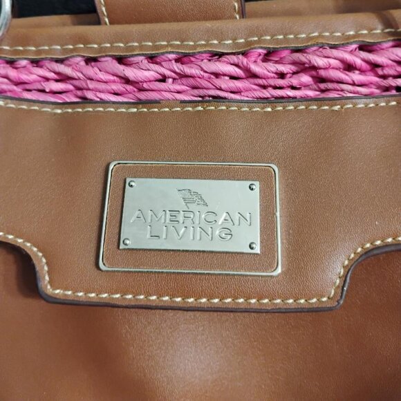 American Living Pink and Brown Woven Tote Bag - Picture 4 of 16